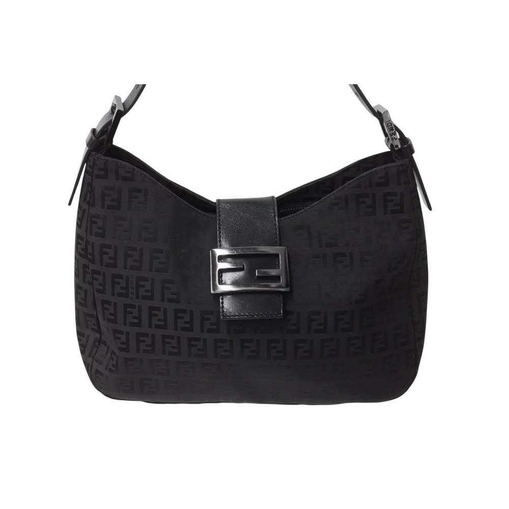 Fendi One Zucchino Hobo Leather Hobo Canvas Mamma Black Shoulder Bag Bucket
